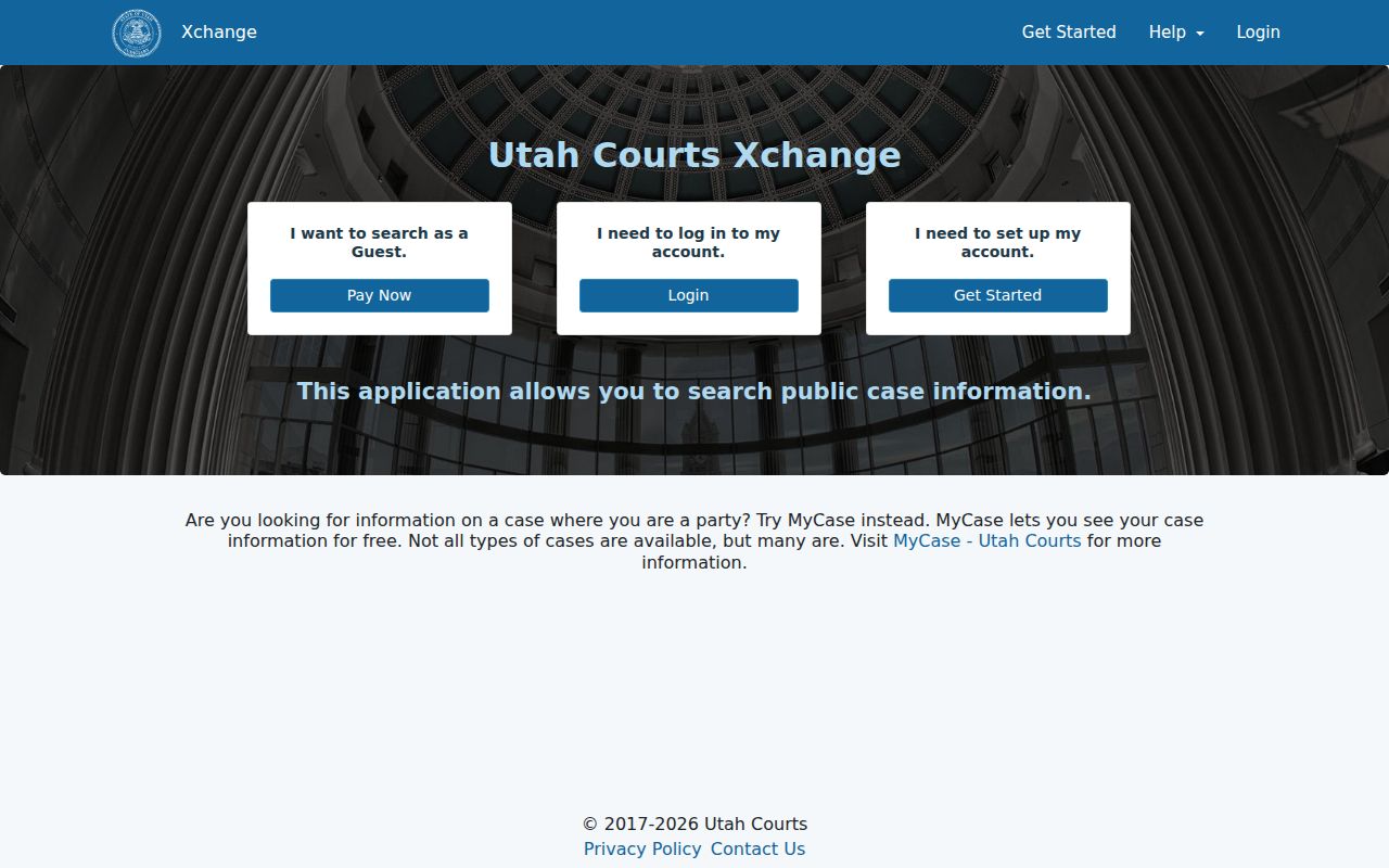 Utah XChange public case-information search page