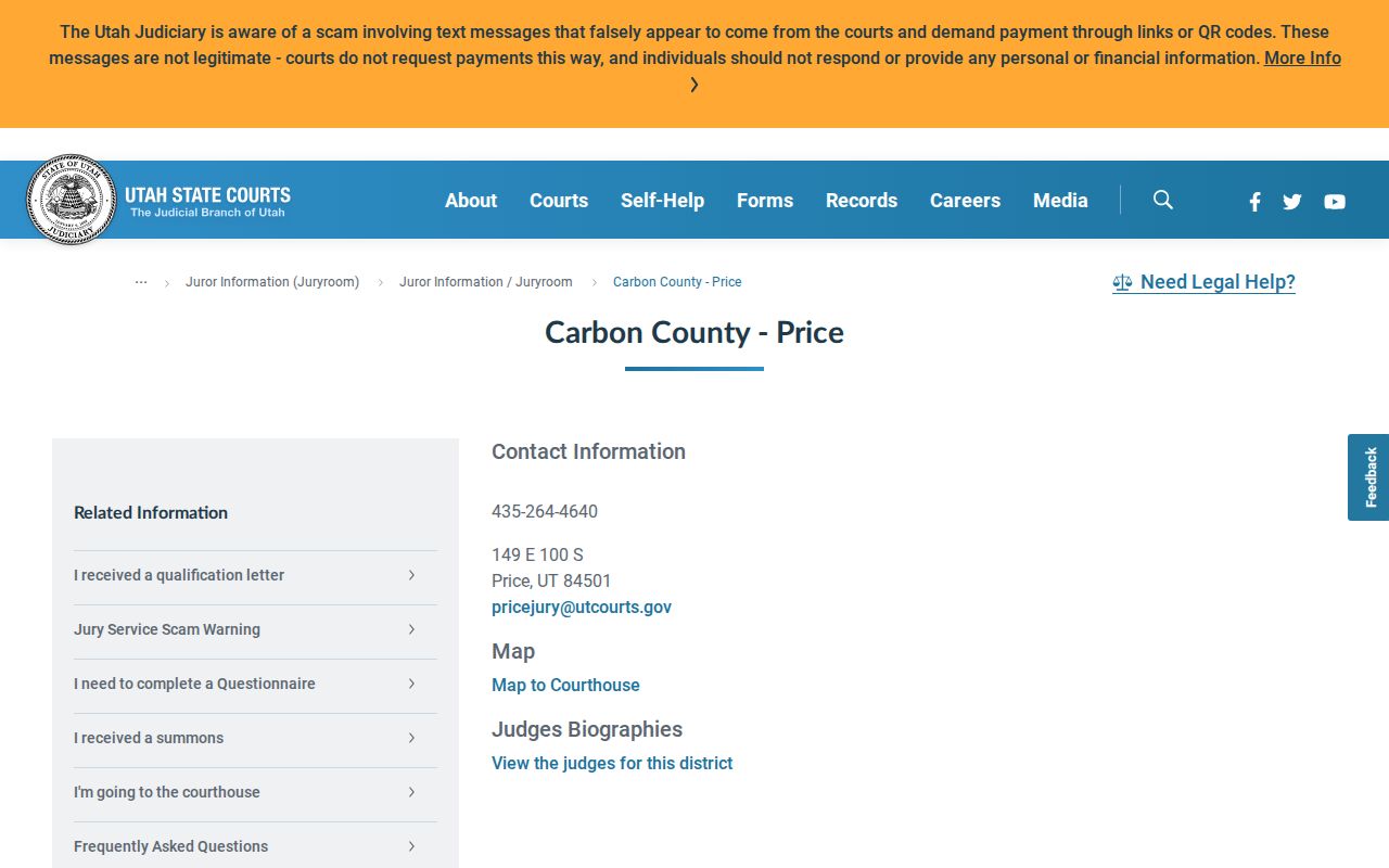 Price warrant records routing, official Carbon courthouse contact page