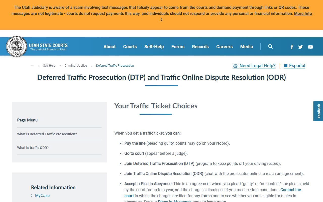Carbon County traffic warrant options, Utah Courts DTP and ODR information