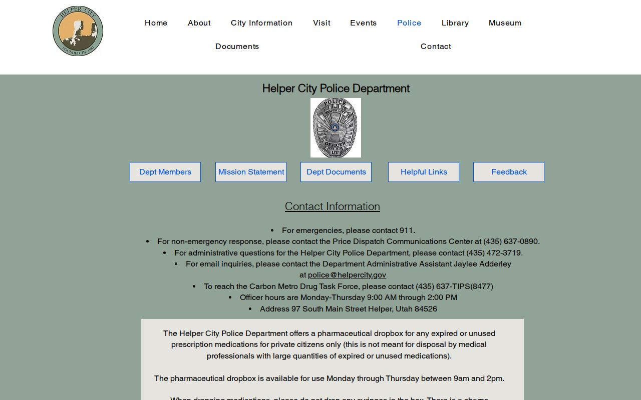 Helper Police Department contact information
