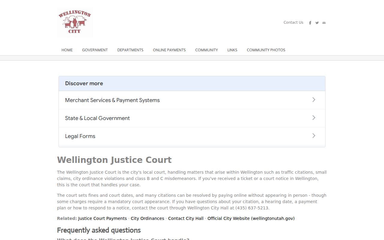 Carbon County traffic warrant routing, Wellington Justice Court official page