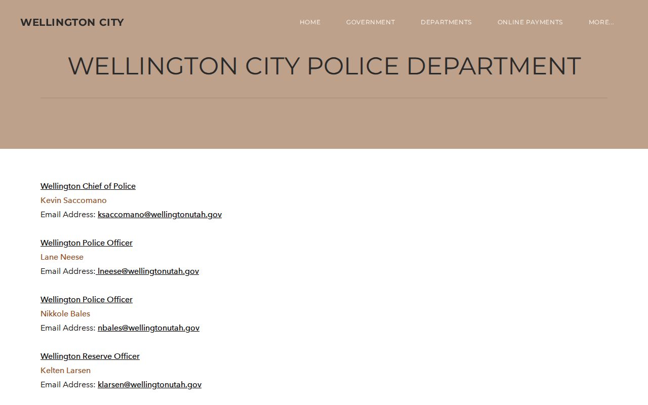Wellington Police Department contact page