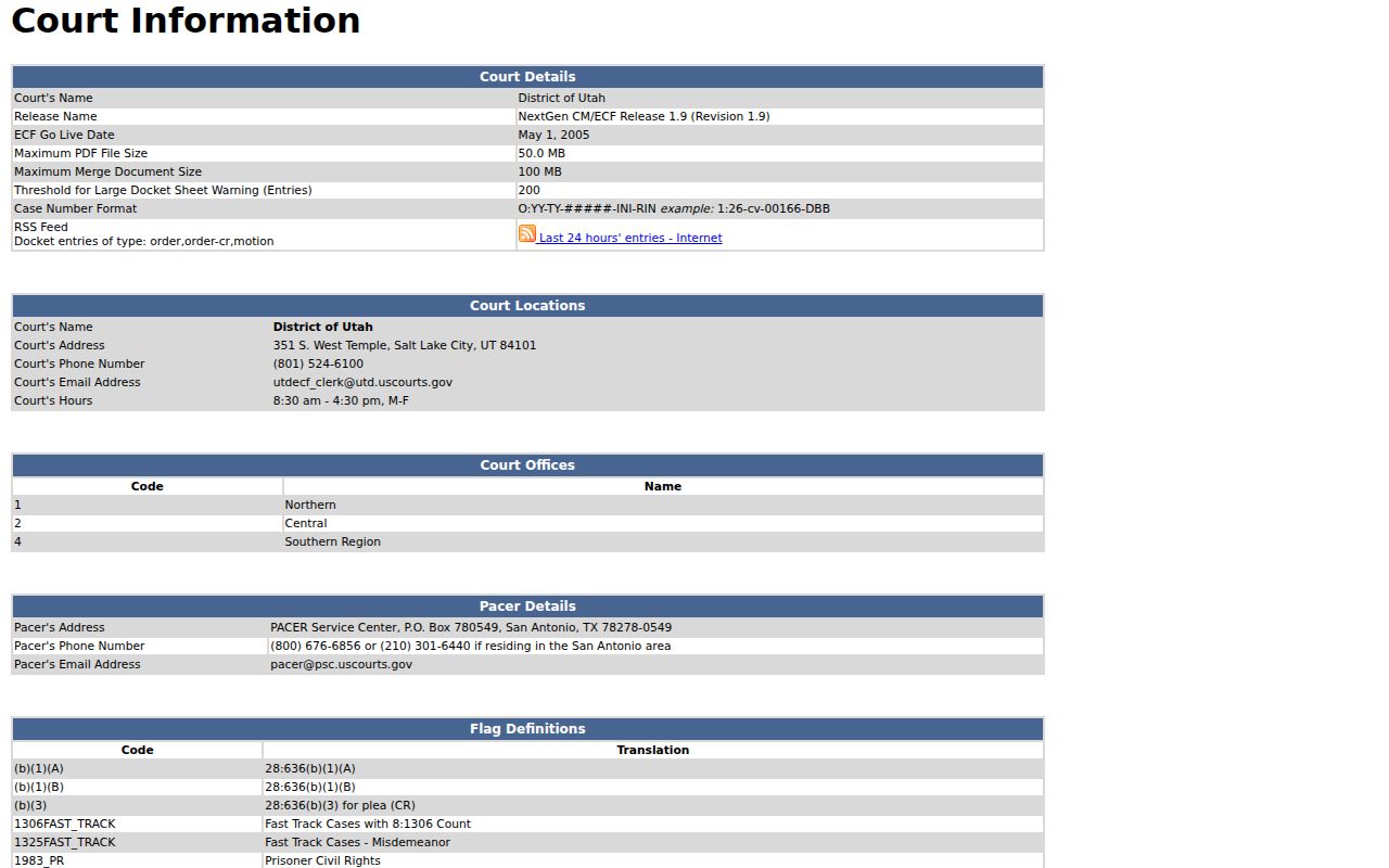 District of Utah federal court information and case-number details