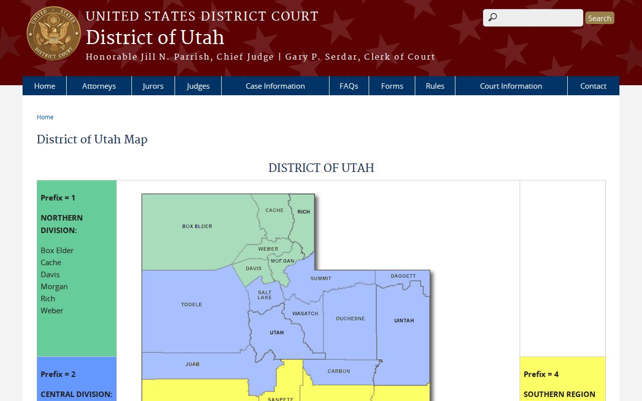 Carbon County arrest warrant federal court boundary, District of Utah map
